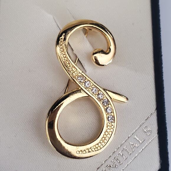 Initial‎ S Women's Brooch Gold Tone with Austrian Crystals in Original Gift Box - Picture 1 of 3